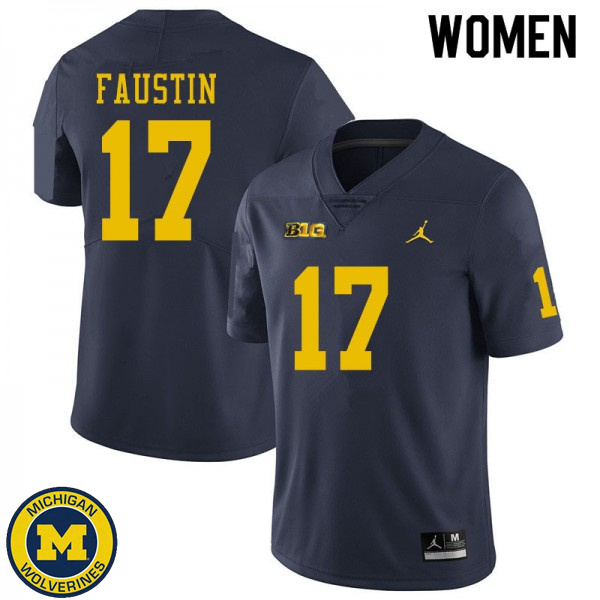 Womens University of Michigan #17 Sammy Faustin Navy Alumni Football Jersey